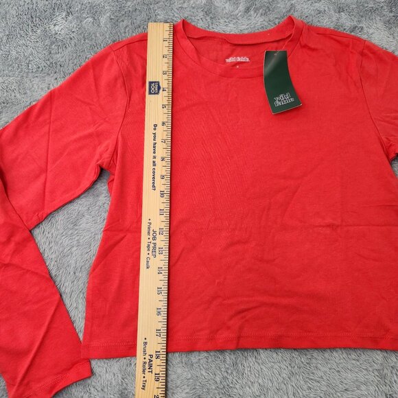 3/$20 Wild Fable T-Shirt Womens S Red Long-Sleeve Cropped Solid Crop Top Cotton - Picture 10 of 10